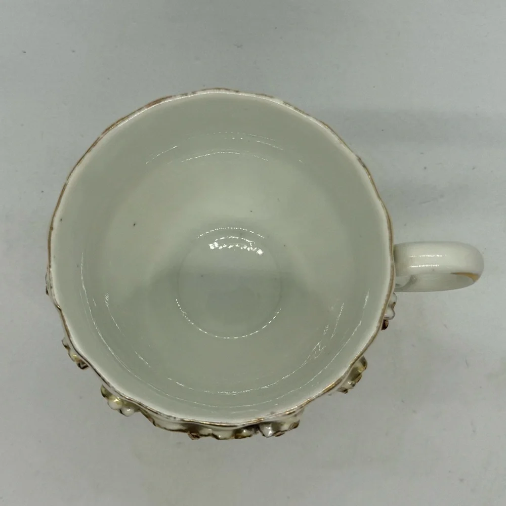 Vintage German.Lusterware Teacup with Ornate Gilt High Relief Floral Design
